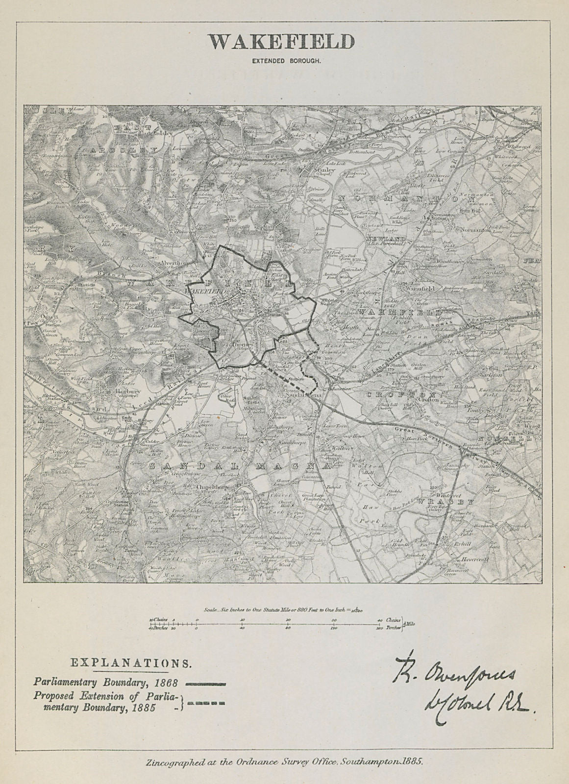 Wakefield Parliamentary Borough. Yorkshire. BOUNDARY COMMISSION. Jones 1885 map